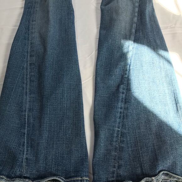 True Religion VTG Joey Big T twisted flare denim jeans womens 28 white stitching - Picture 10 of 14